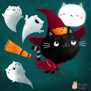 Halloween cats clipart,High quality illustrations of cats, skeleton, vampire, instant download, Halloween clipart, cat clipart, clip art image 5
