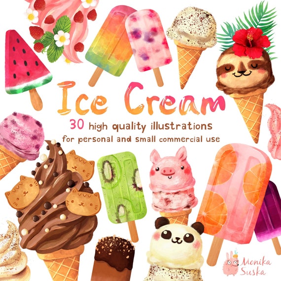Ice Cream clipart, summer clipart, watercolor clipart, digital download, popsicle clipart, desert clipart, planner clipart, digital graphics