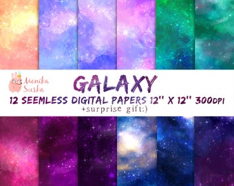 Galaxy Watercolor Digital Paper, digital download, galaxy digital paper, watercolor digital paper, space digital paper, galaxy clipart,