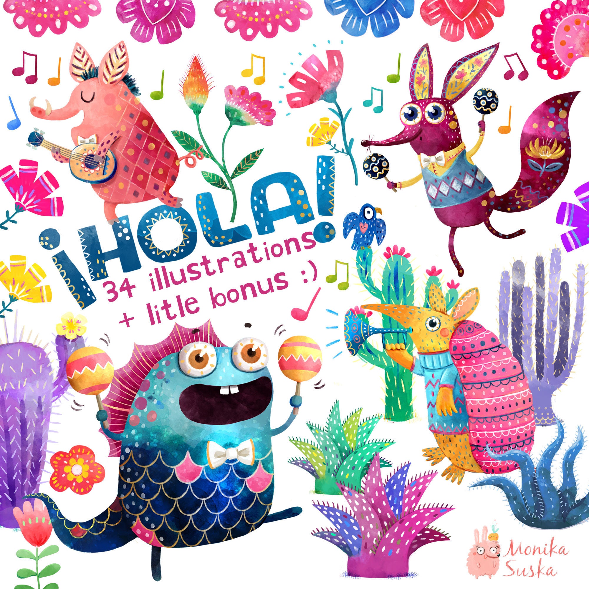 Summer Music Clipart Mexican Clipart Flower Animals Animal - Etsy Summer Music Clipart Mexican Clipart Flower Animals Animal - Etsy