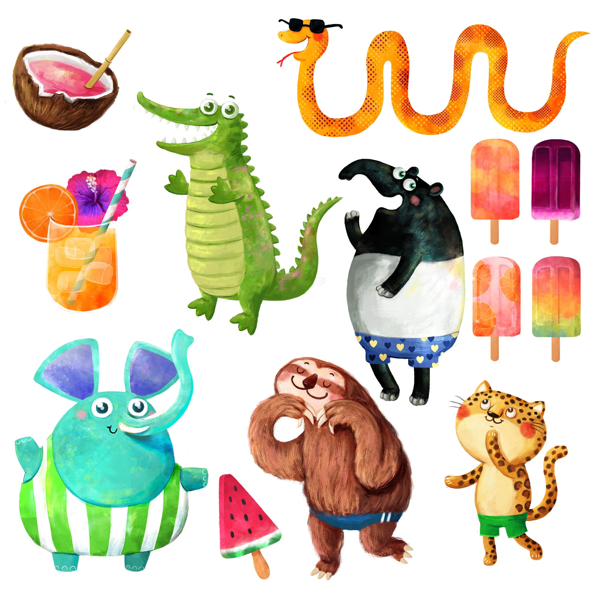 Jungle Animals Clipart, Summer Clipart, Jungle Clipart, Animals Clipart, Tropical Clipart ...
