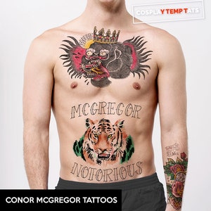 BEST Conor McGregor MMA Fighter Gorilla Temporary Tattoo Temp Tat Large Big Halloween Purim Cosplay Costume Easy Full Complete Set Realistic
