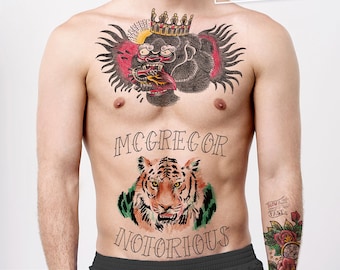 BEST Conor McGregor MMA Fighter Gorilla Temporary Tattoo Temp Tat Large Big Halloween Purim Cosplay Costume Easy Full Complete Set Realistic