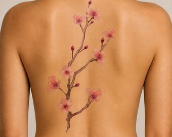 Cherry blossom branch temporary tattoo | sakura flower | minimal pink floral