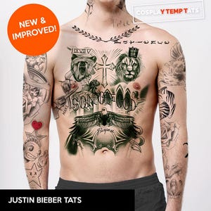 FULL SET Justin Bieber Temporary Tattoos Set Lion Bear Cross Son of God Eagle Arm Neck Chest Realistic