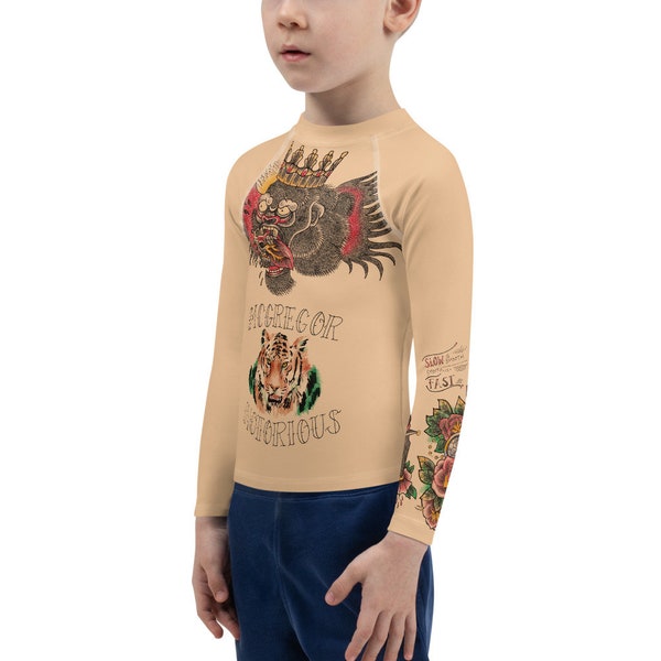KIDS Conor McGregor Tattoos Cosplay Costume Rash Guard Tight Shirt Halloween Purim Gag Gift MMA Celebrity Fighter