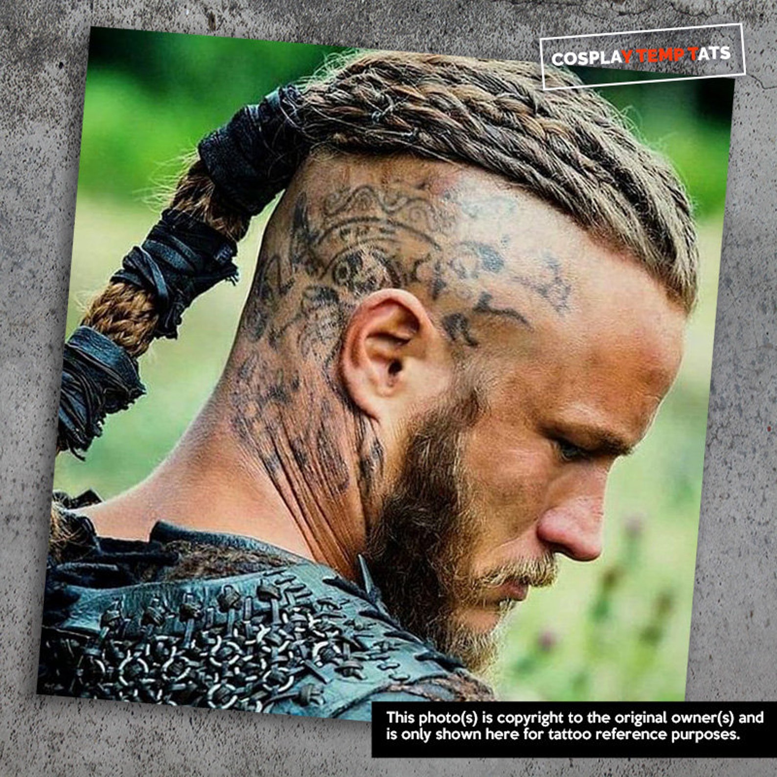 Ragnar Lothbrok Temporary Tattoos Temp Tat Vikings Head Runes image 0.