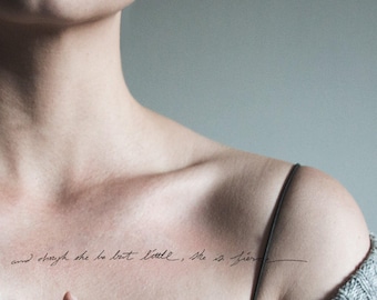 Fierce quote temporary temp tattoo shakespeare little strong brave girl woman delicate dainty inspirational quote script calligraphy cursive