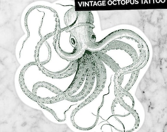 Vintage octopus large temporary tattoo | old school marine statement body art