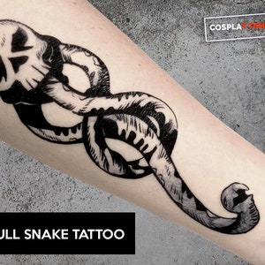 Skull Snake Temporary Tattoo Temp Tat Cosplay Costume Halloween Purim Dark Magic Magician Wizard Arm
