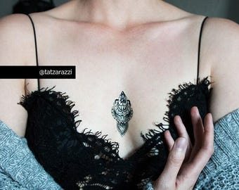 Mandala temporary tattoo blackwork mehndi chest sternum body art