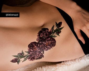 Peony Temporary Tattoo – Vintage Floral Body Art Sticker