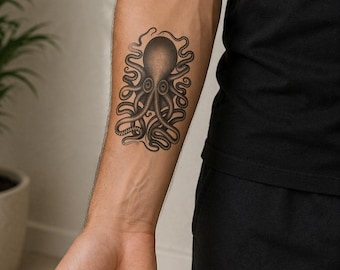 Tatuaje temporal de pulpo Kraken: disponible en todos los tamaños.
