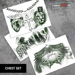 Full body set justin bieber temporary tattoos set lion bear cross son of god eagle arm neck chest realistic image 2