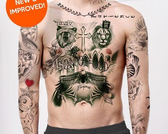 Full body set justin bieber temporary tattoos set lion bear cross son of god eagle arm neck chest realistic