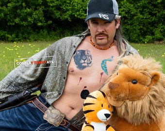 FULL SET Joe Exotic Temporary Tattoo Temp Tat Large Big Halloween Purim Cosplay Costume Accurate Lions Ligers Crazy Charater