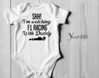 F1 Racing Onesie Shh! I'm watching F1 Racing with Mummy / Mommy / daddy! Bodysuit (onesie) or Tshirt!