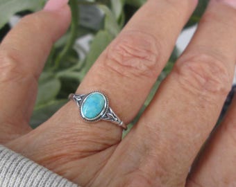 925 Turquoise Ring>Genuine Turquoise Native Style Ring,Solid Sterling Silver Turquoise Ring,Southwestern Ring,Dainty Turquoise Ring