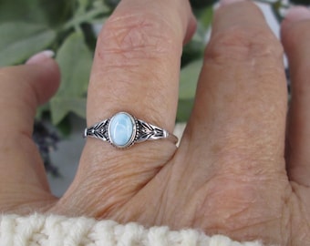 925 Larimar Ring>Genuine Larimar Native Style Ring,Solid Sterling Silver Larimar Ring,Southwestern Ring,Dainty Genuine Larimar Ring