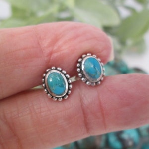 Genuine Turquoise Stud Earrings>925 Sterling Silver Turquoise Studs,Oval Turquoise Studs,Native Earrings,925 Southwestern Turquoise Earrings