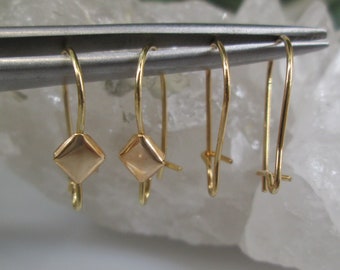 SOLID 14kt.Gold Ear Wires>14kt.Gold Kidney Shape Ear Wires,Decorative Ear wires,Plain Earwires,Solid 14kt.Gold Earrings,Replacement Ear wire