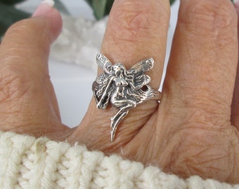 Sterling Silver FAIRY Ring>Ethereal Fairy Ring,Tinkerbell Ring,925 Cottagecore Ring,Women's Body Figure Ring,925 Fairy Ring,Winged Lady Ring