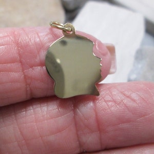 Solid 14kt. Gold Engravable Girl&#39;s Head Charm/Pendant&gt;14kt. gold charm,Birth,Mother&#39;s Day,Grandmother gift,14kt.Girl Charm,Monogram Charm