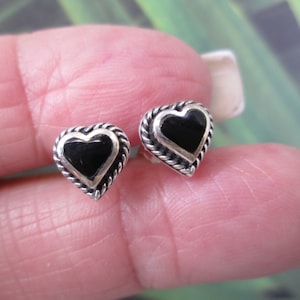 Sterling Silver ONYX Heart Stud Earrings>Genuine ONYX Earrings,Heart Studs,925 Sterling Earrings,Native American,Southwestern