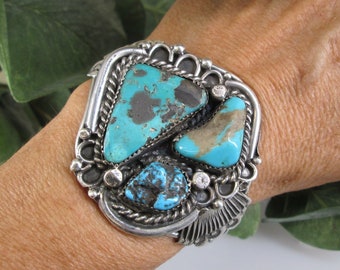 Native Genuine TURQUOISE Cuff>Sterling Silver Turquoise Cuff,Signed,Southwestern cuff,Turquoise Cuff Bracelet,Native 925 Sterling Cuff