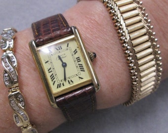 Cartier Watch>Authentic Vintage Cartier Watch>Must de Cartier Tank Watch circa 1970>Cartier Gold Watch>>In great condition>Original parts