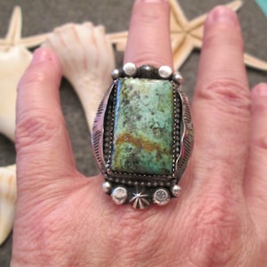 Native TURQUOISE Statement Ring&gt;Handwrought 925 Sterling Carico Lake Turquoise ring,Sterling Turquoise ring,Southwestern ring,One of a Kind