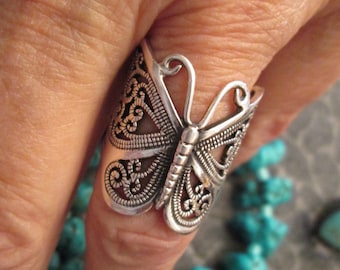 Sterling BUTTERFLY Ring>925 Sterling Silver Butterfly ring,Intricate Filigree Butterfly>Wraps around your finger>Butterflies,Butterfly ring