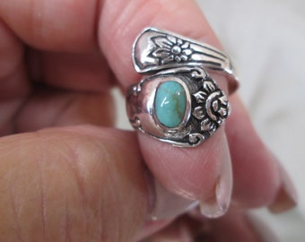 Sterling Silver SPOON Ring with TURQUOISE>925 Turquoise Spoon ring,925 Spoon ring,Sterling Spoon ring,Victorian ring,925 Sterling jewelry