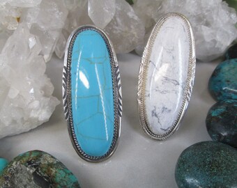 Native 925 Sterling Statement Ring>TURQUOISE or White Buffalo>Signed>925 Ring,Southwestern jewelry,925 Sterling jewelry,hallmarked,handmade