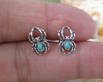 Spider Stud Earrings>925 Sterling Spider Studs,Turquoise Spider Earrings,925 Turquoise Spider Earrings,Arachnid Stud Earrings