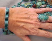 Gorgeous Old ZUNI Handcrafted Sterling and Genuine Sleeping Beauty TURQUOISE Petit Pointe Cuff Nice Stamp work Unisex -JNB019