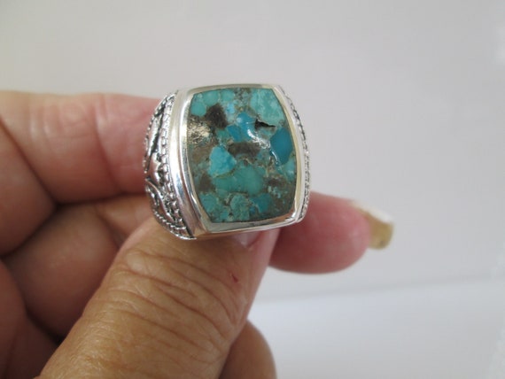 Heavy Men's Sterling Turquoise Ring>Men's Ring,Bo… - image 6