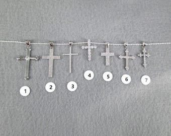 925 "Diamond" Crosses>Cross Necklace/Pendant,Simulated Diamond Cross,CZ Cross Pendant,7 Designs to Choose>Choice of WITH or WITHOUT Chain