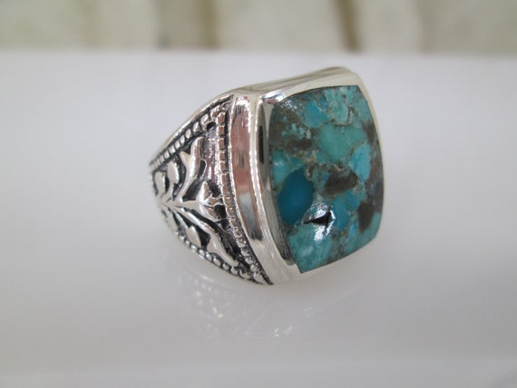 Heavy Men's Sterling Turquoise Ring>Men's Ring,Bo… - image 2