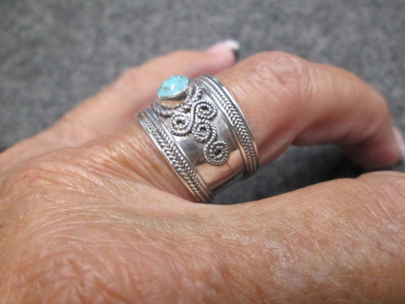 魅了 Wide Turquoise Band Ring>sterling Silver TURQUOISE Ring,bali アクセサリー