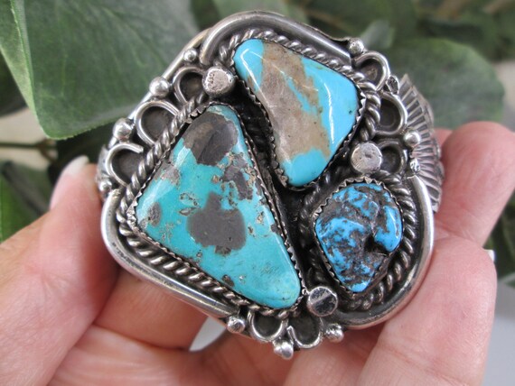 Native Genuine TURQUOISE Cuff>Sterling Silver Tur… - image 6