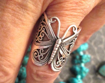 Sterling BUTTERFLY Ring>925 Sterling Silver Butterfly ring,Intricate Filigree Butterfly>Wraps around your finger>Butterflies,Butterfly ring