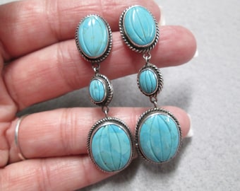 Genuine Turquoise Scarab Drop Earrings>Native Sterling Silver Turquoise Earrings,Turquoise Scarab earrings,Southwestern,Hallmarked,Gorgeous!
