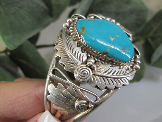 Native Sterling Silver Genuine TURQUOISE Cuff>Sig… - image 2