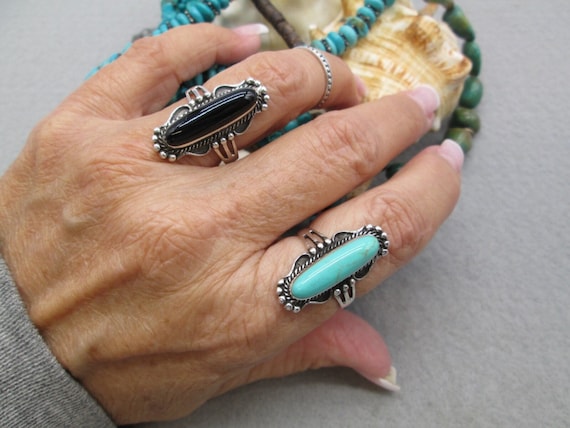 Native American Sterling Silver Ring>Black ONYX r… - image 1