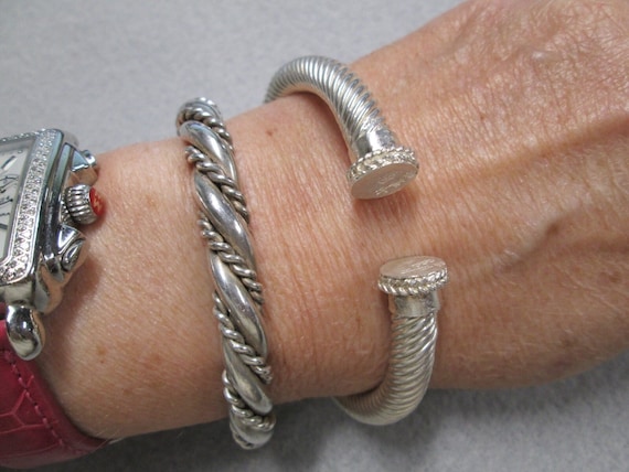 Sterling Silver Bangle Bracelet>Heavy Cable Twist… - image 1