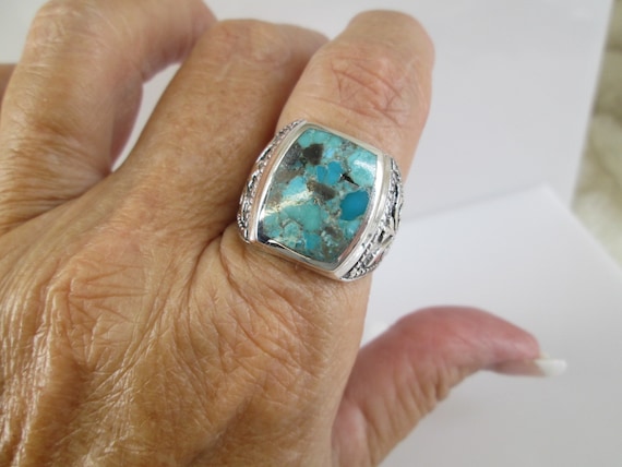 Heavy Men's Sterling Turquoise Ring>Men's Ring,Bo… - image 3