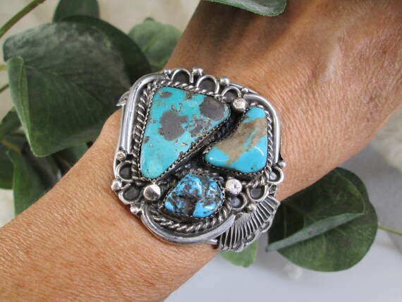 Native Genuine TURQUOISE Cuff>Sterling Silver Tur… - image 3