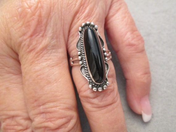 Native American Sterling Silver Ring>Black ONYX r… - image 5