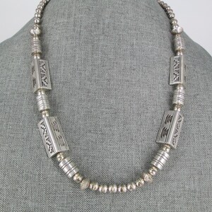 Navajo Sterling Silver Bench Bead Necklace&gt;Handmade Navajo Tribal Sterling Necklace,Native American Ceremonial Necklace,Bench Bead Necklace